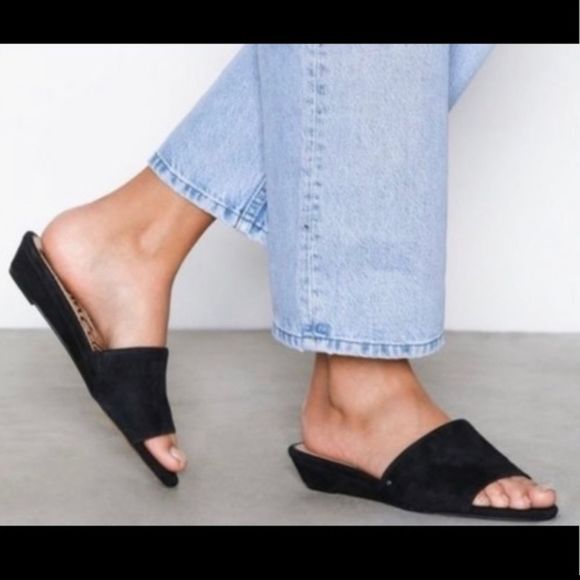SAM EDELMAN WOMEN'S LILIANA BLACK SUEDE DEMI WEDGE HEEL SIZE 8 - Picture 1 of 8